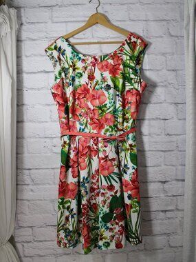 Danny and Nicole 16 Vibrant Topical Floral Belted Sleeveless Summer Dress
